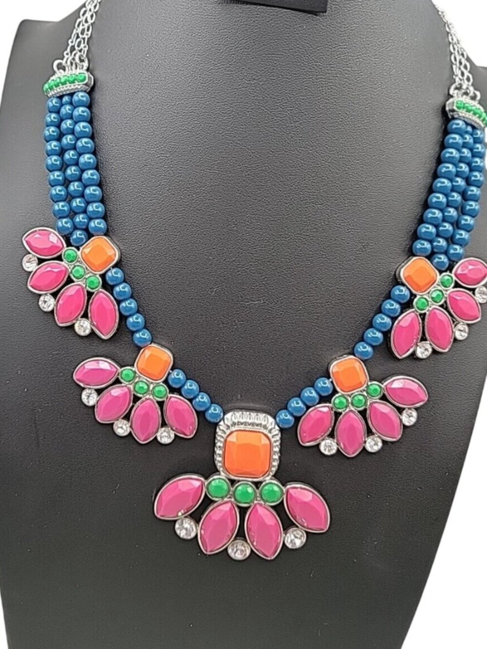 Lia Sophia Flamenco Statement Bib Necklace 21" Retired Bold Adjustable Signed - Picture 5 of 13